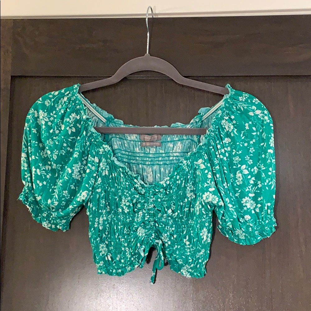 Urban Outfitters Ruched Flower Crop Top